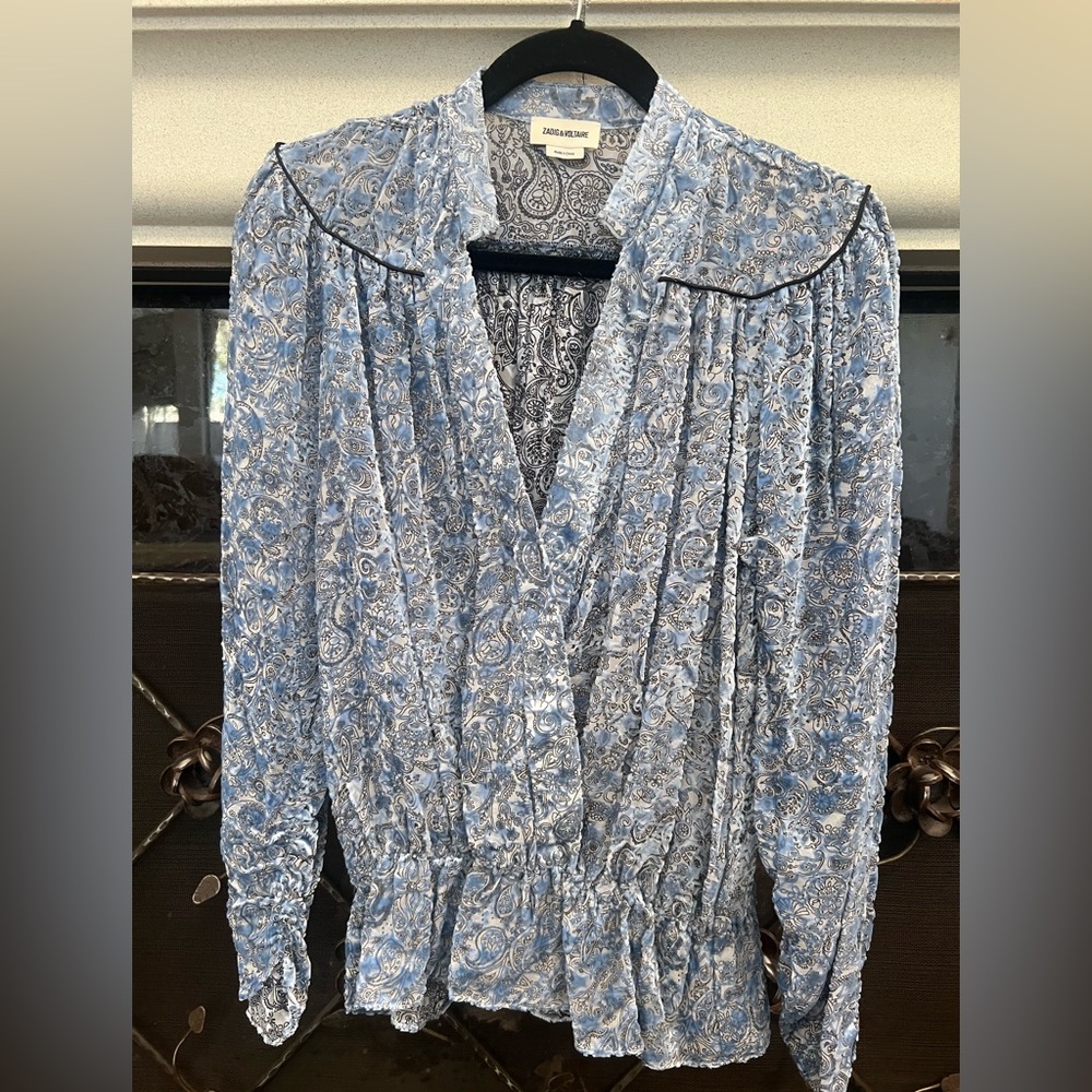 Zadig & Voltaire Blue Paisley Wrap-Style Blouse
